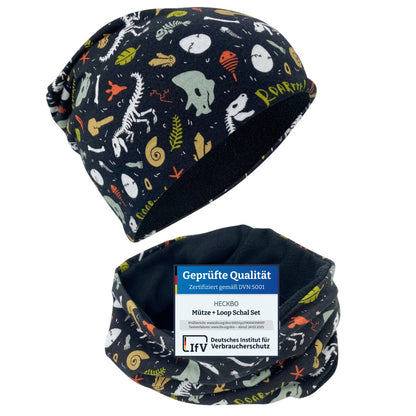Kinder Beanie Mütze & Loop Set - Dino Knochen