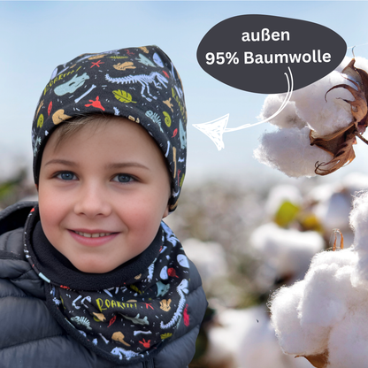 Kinder Beanie Mütze & Loop Set - Dino Knochen