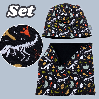 Kinder Beanie Mütze & Loop Set - Dino Knochen