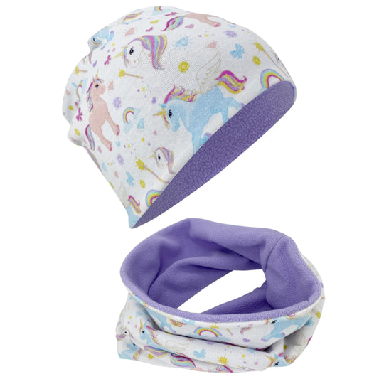 Kinder Beanie Mütze & Loop Set  - Einhorn