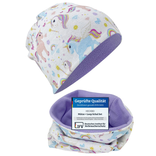 Kinder Beanie Mütze & Loop Set  - Einhorn