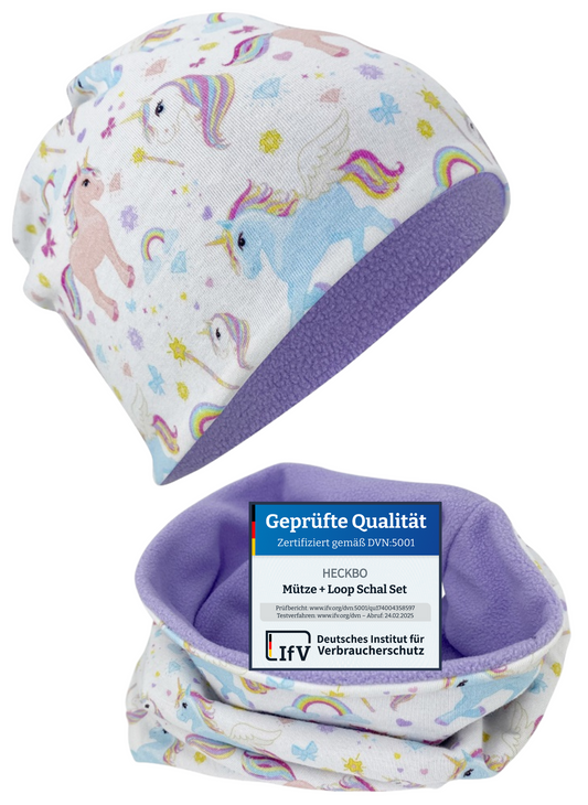 Kinder Beanie Mütze & Loop Set  - Einhorn