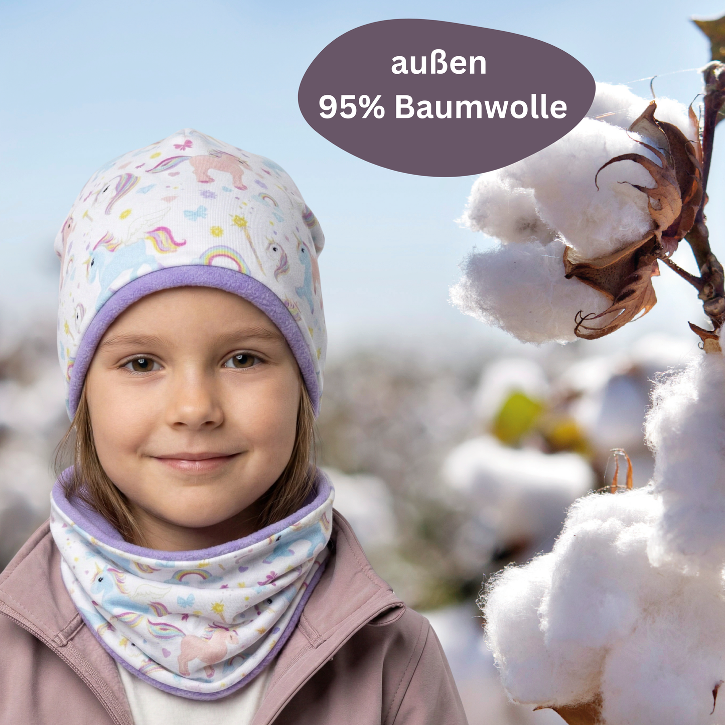 Kinder Beanie Mütze & Loop Set  - Einhorn