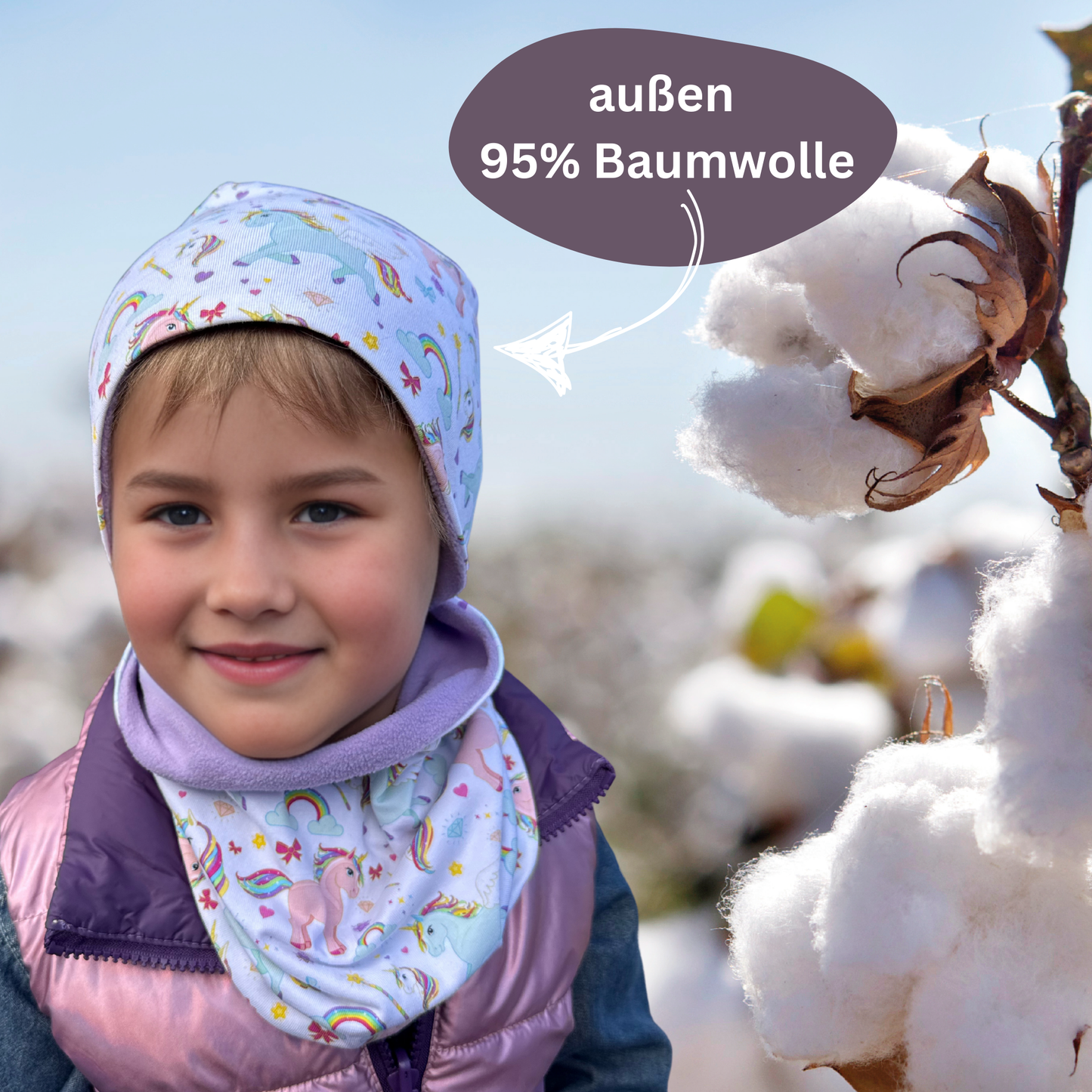 Kinder Beanie Mütze & Loop Set  - Einhorn