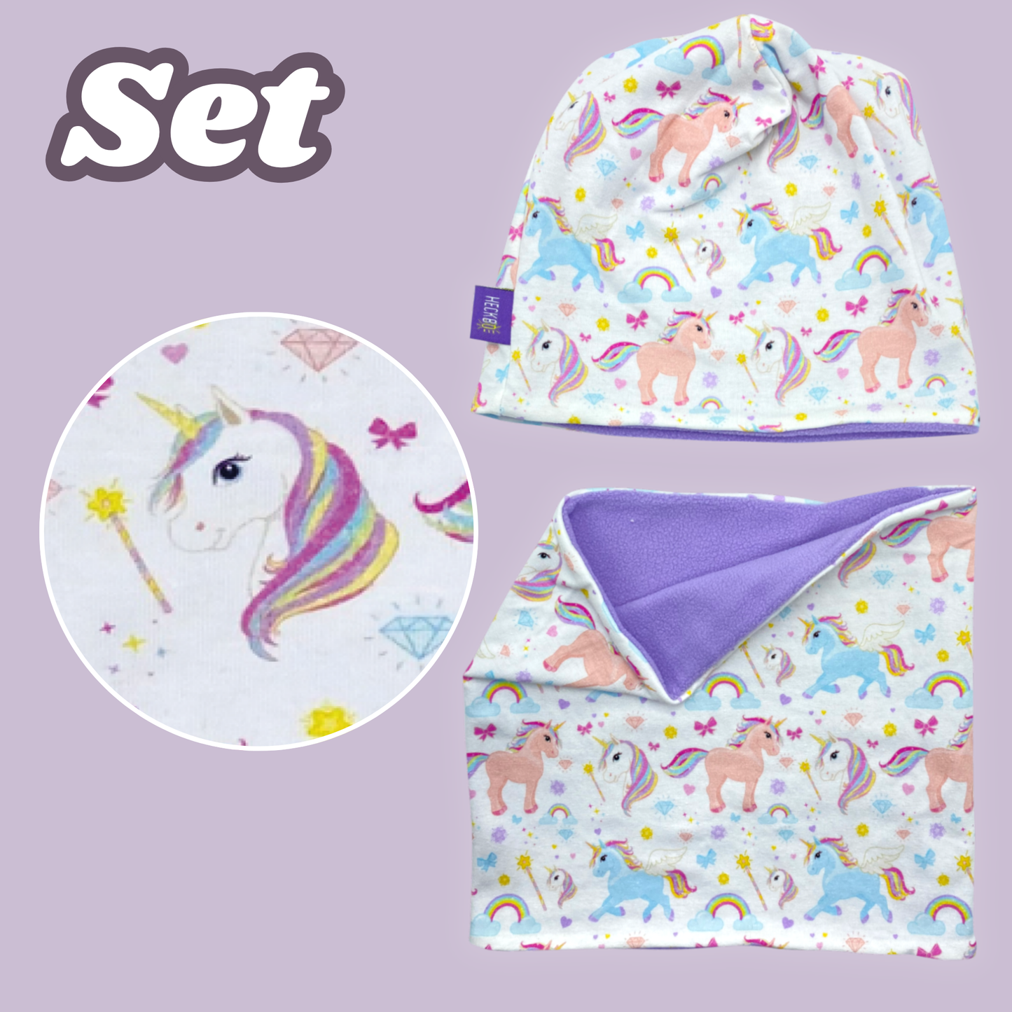 Kinder Beanie Mütze & Loop Set  - Einhorn