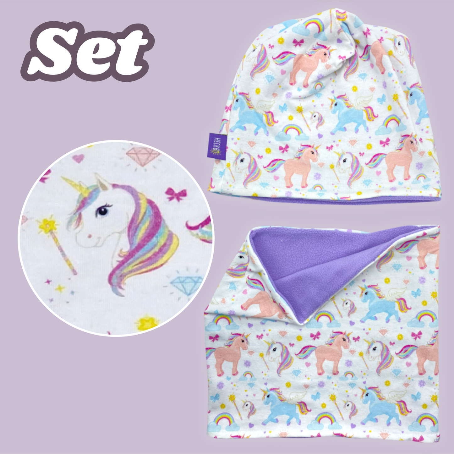 Kinder Beanie Mütze & Loop Set  - Einhorn