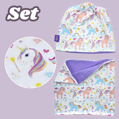 Kinder Beanie Mütze & Loop Set  - Einhorn