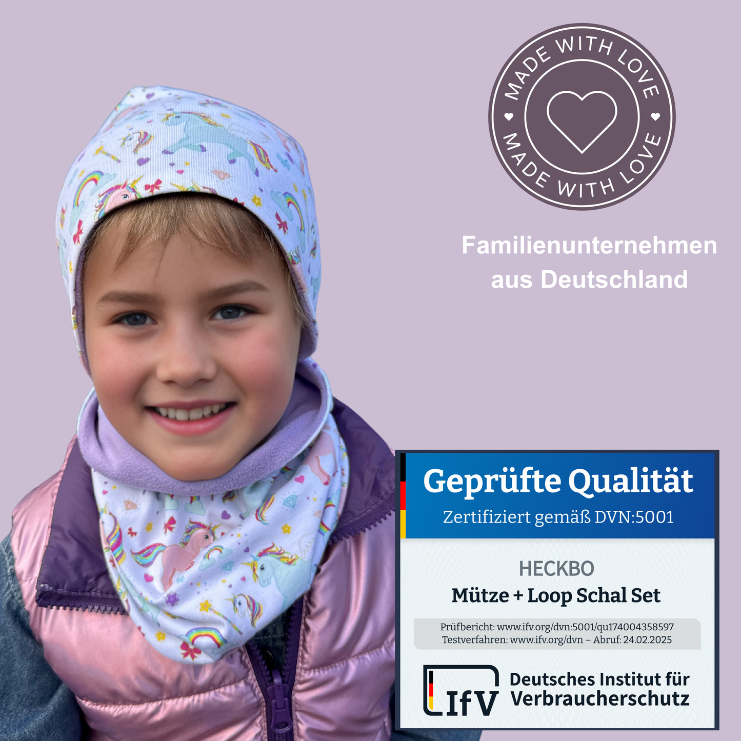 Kinder Beanie Mütze & Loop Set  - Einhorn