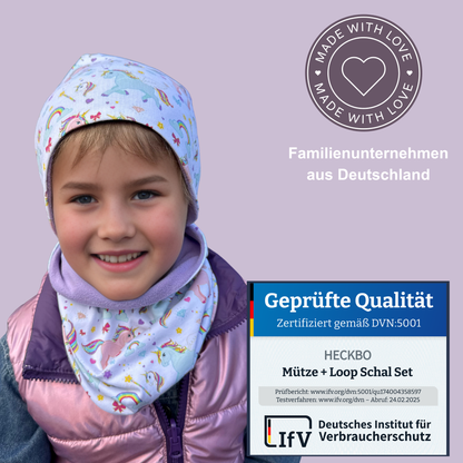 Kinder Beanie Mütze & Loop Set  - Einhorn