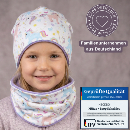 Kinder Beanie Mütze & Loop Set  - Einhorn