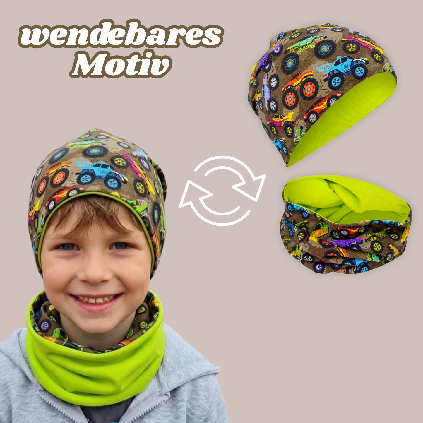 Kinder Beanie Mütze & Loop Set - Monster Truck
