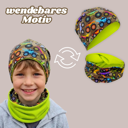 Kinder Beanie Mütze & Loop Set - Monster Truck