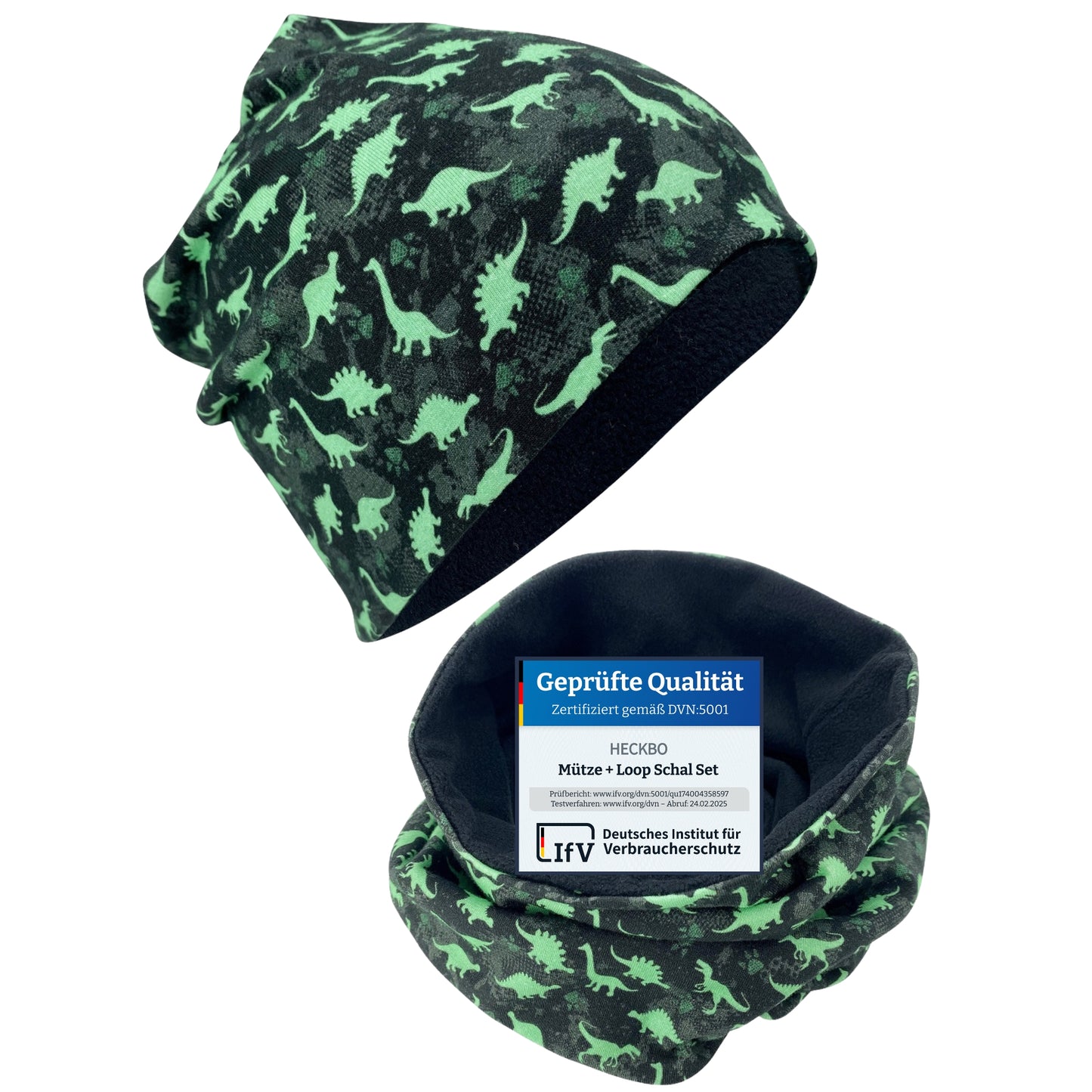Kinder Beanie Mütze & Loop Set  - Dinosaurier