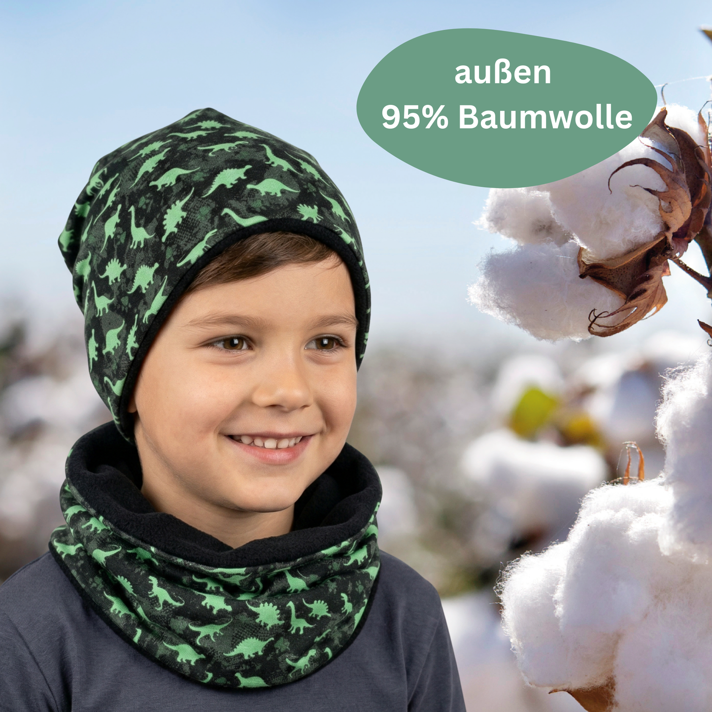 Kinder Beanie Mütze & Loop Set  - Dinosaurier