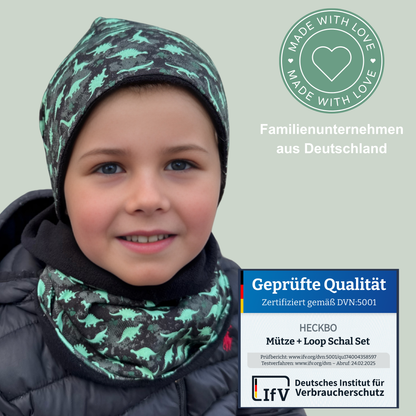 Kinder Beanie Mütze & Loop Set  - Dinosaurier