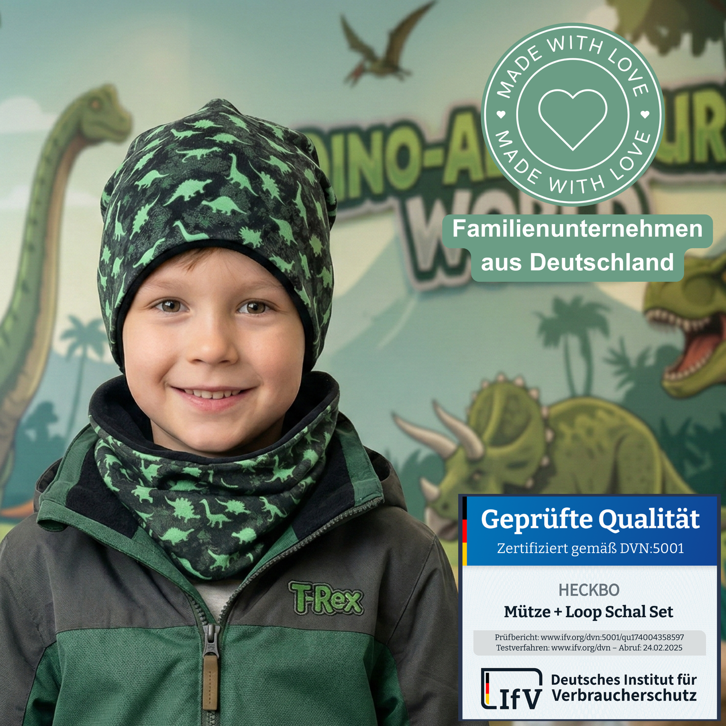 Kinder Beanie Mütze & Loop Set  - Dinosaurier