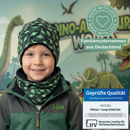Kinder Beanie Mütze & Loop Set  - Dinosaurier