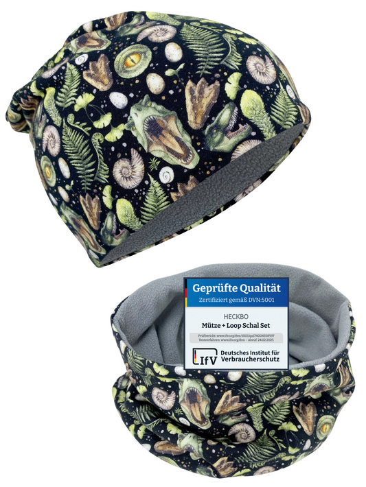 Kinder Beanie Mütze & Loop Set - T-Rex