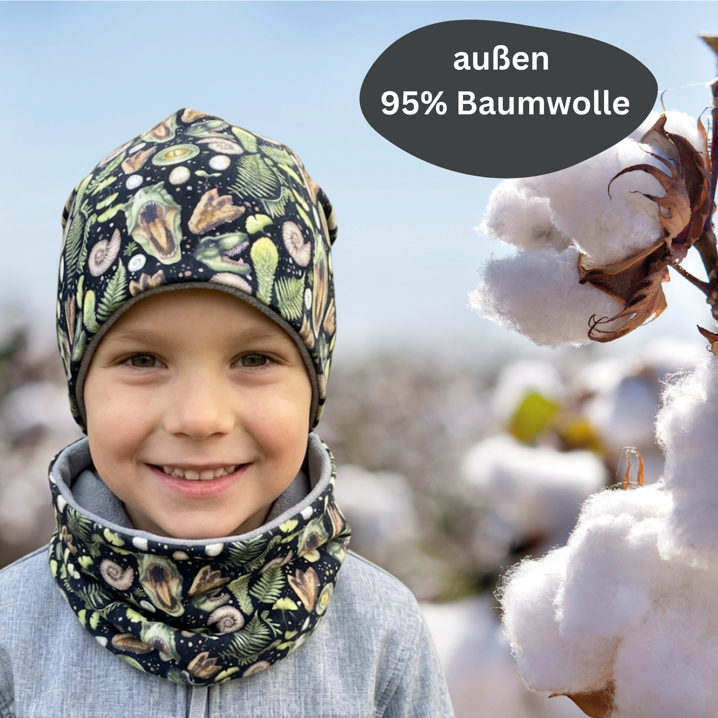 Kinder Beanie Mütze & Loop Set - T-Rex