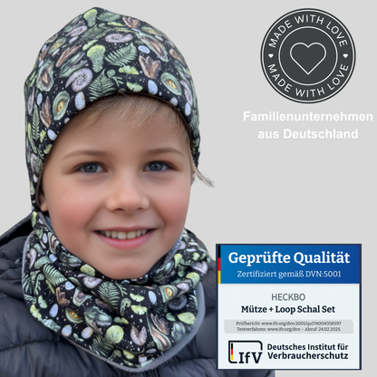 Kinder Beanie Mütze & Loop Set - T-Rex