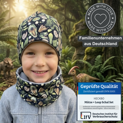 Kinder Beanie Mütze & Loop Set - T-Rex