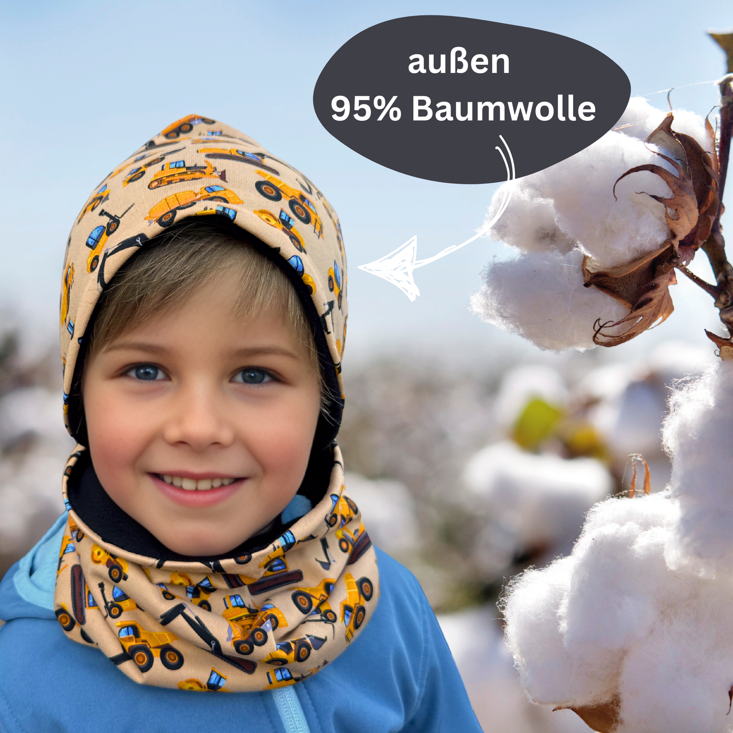 Kinder Beanie Mütze & Loop Set  - Baufahrzeuge