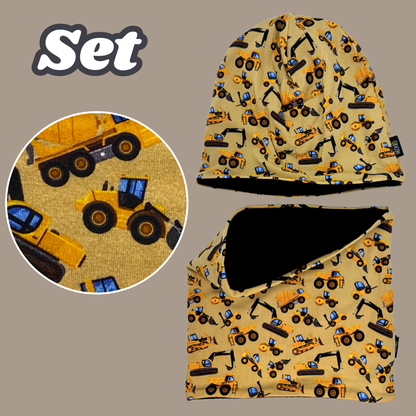 Kinder Beanie Mütze & Loop Set  - Baufahrzeuge