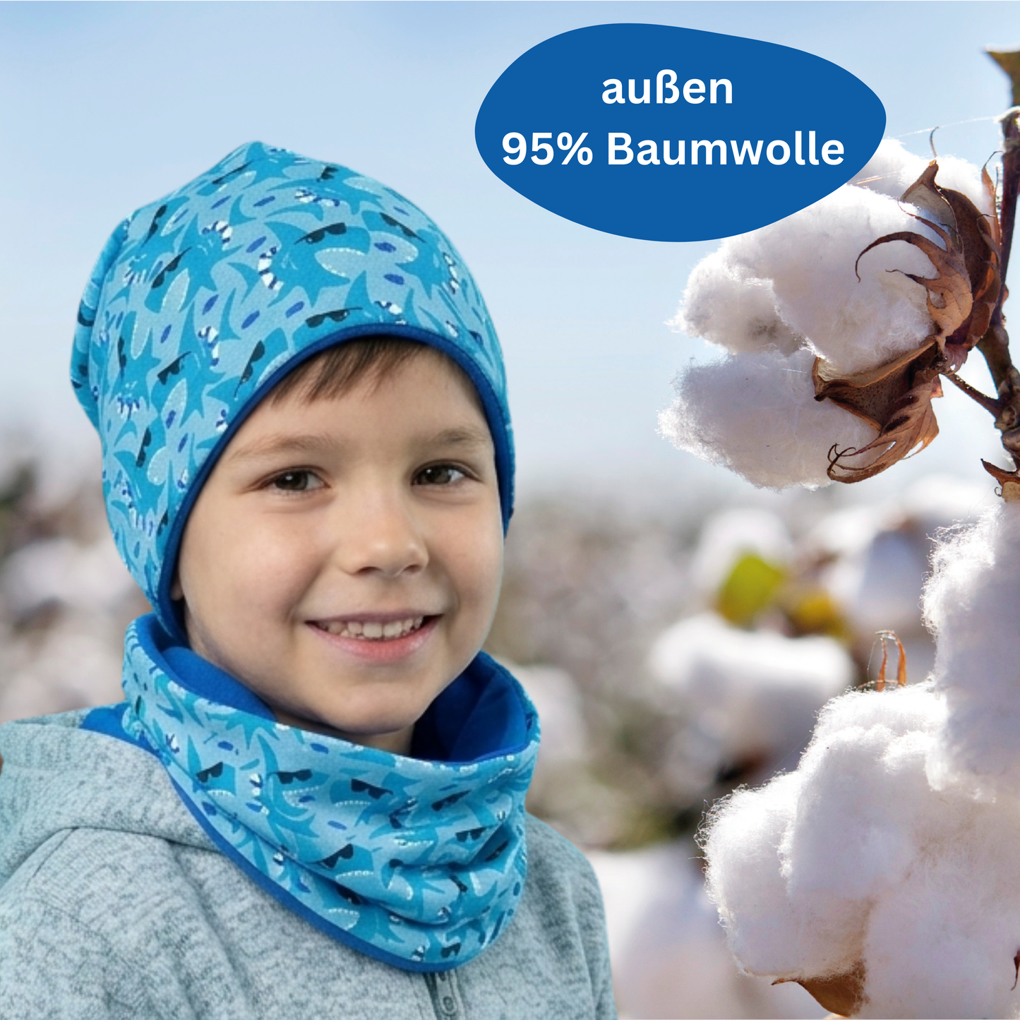 Kinder Beanie Mütze Beanie & Loop Set - Hai