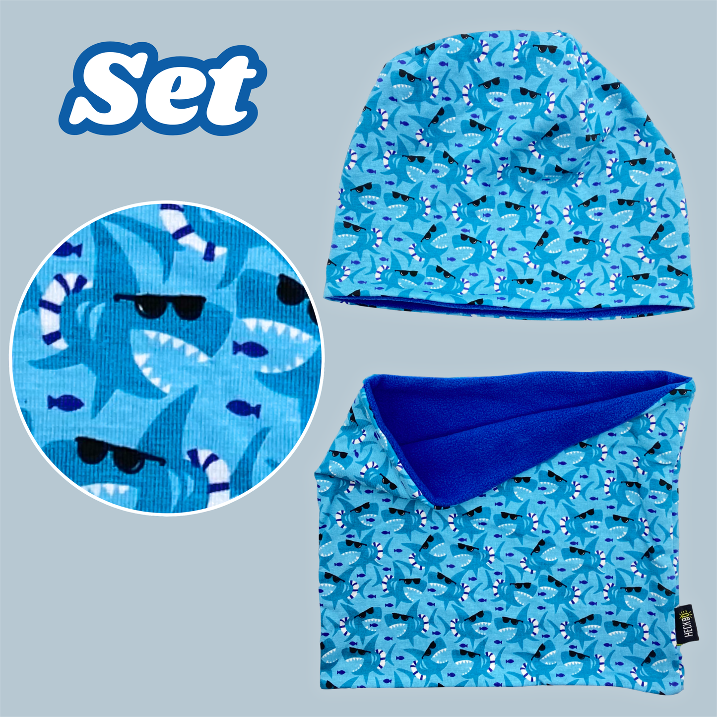 Kinder Beanie Mütze Beanie & Loop Set - Hai