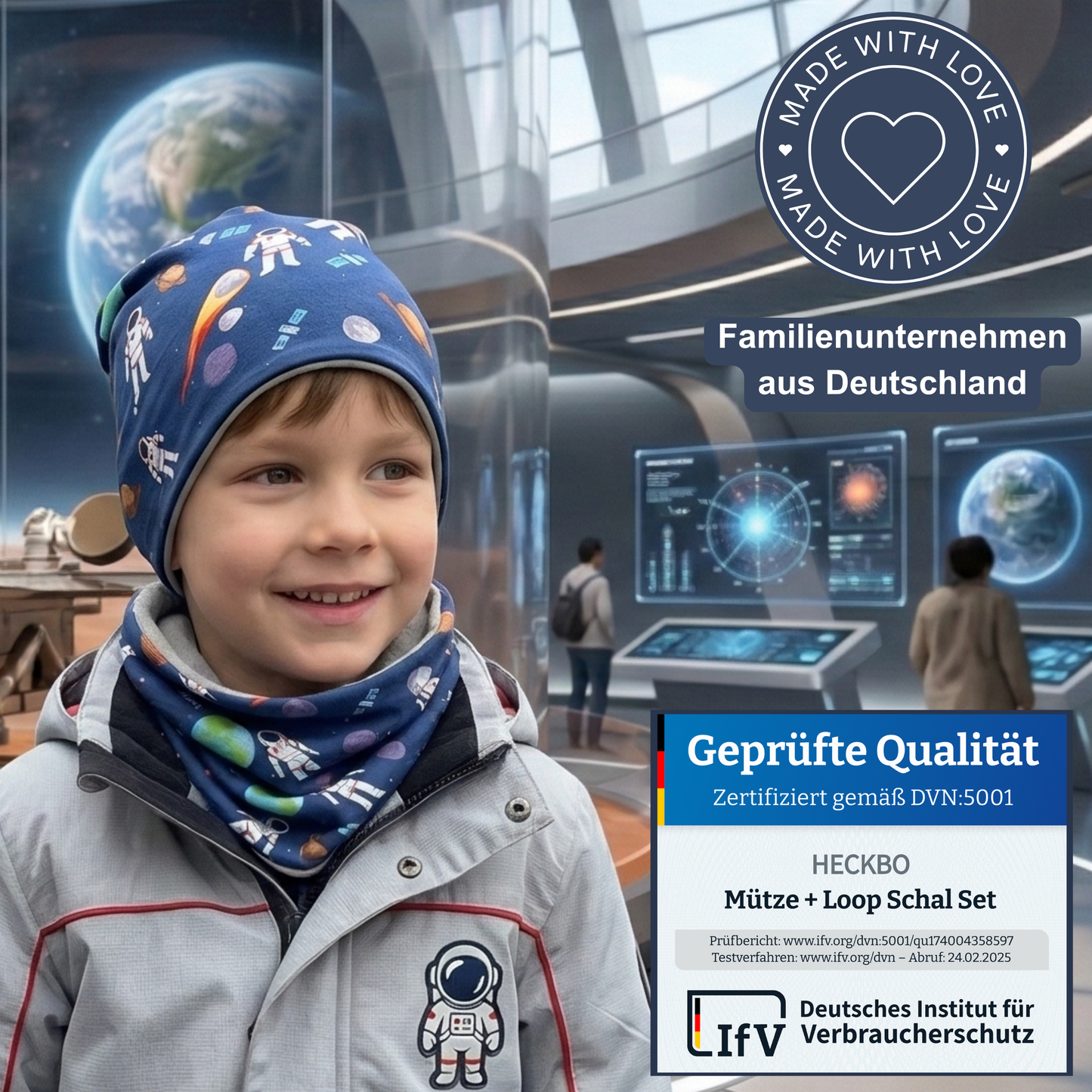 Kinder Beanie Mütze & Loop Set  - Astronaut