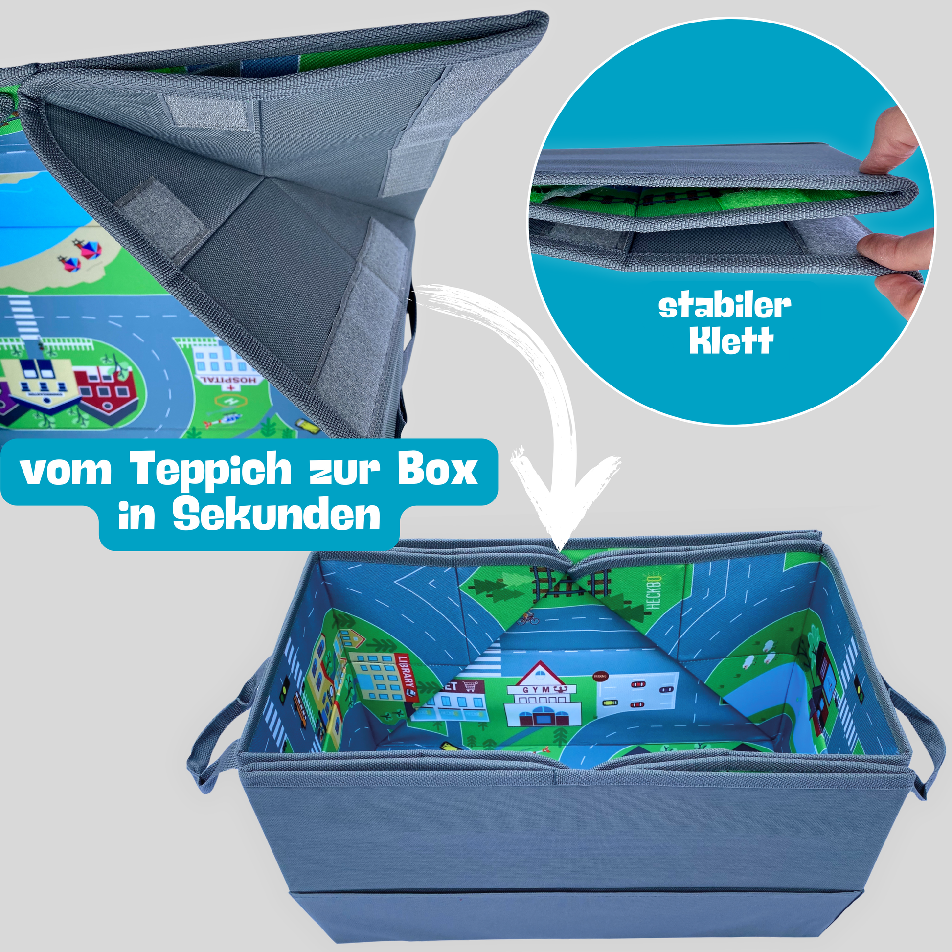 autos aufbewahrung kinderzimmer 4-in-1 Auto Organizer & Spielmatte – Für Kinder & Unterwegs – HECKBO