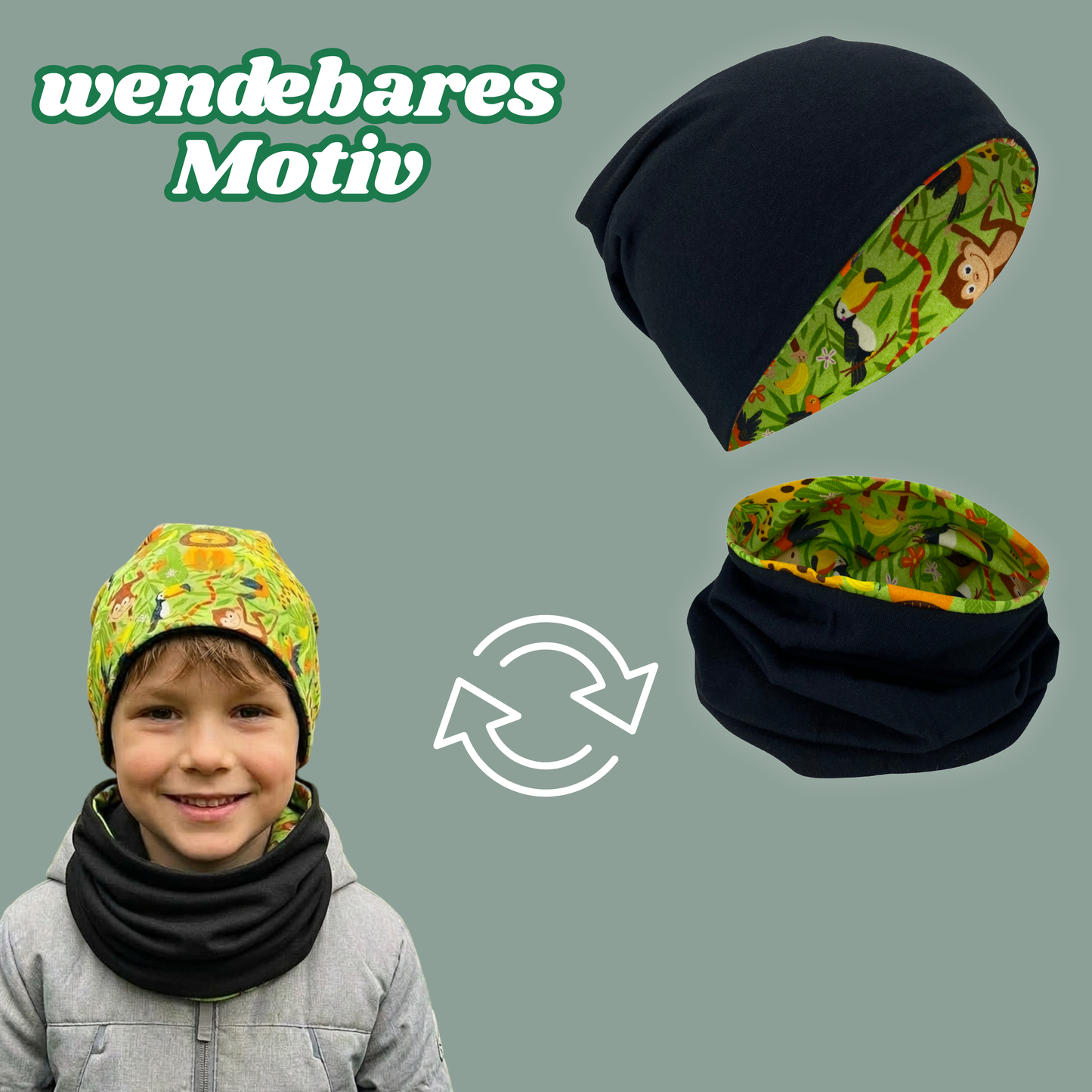 Kinder Beanie Mütze & Loop Set - Dschungel