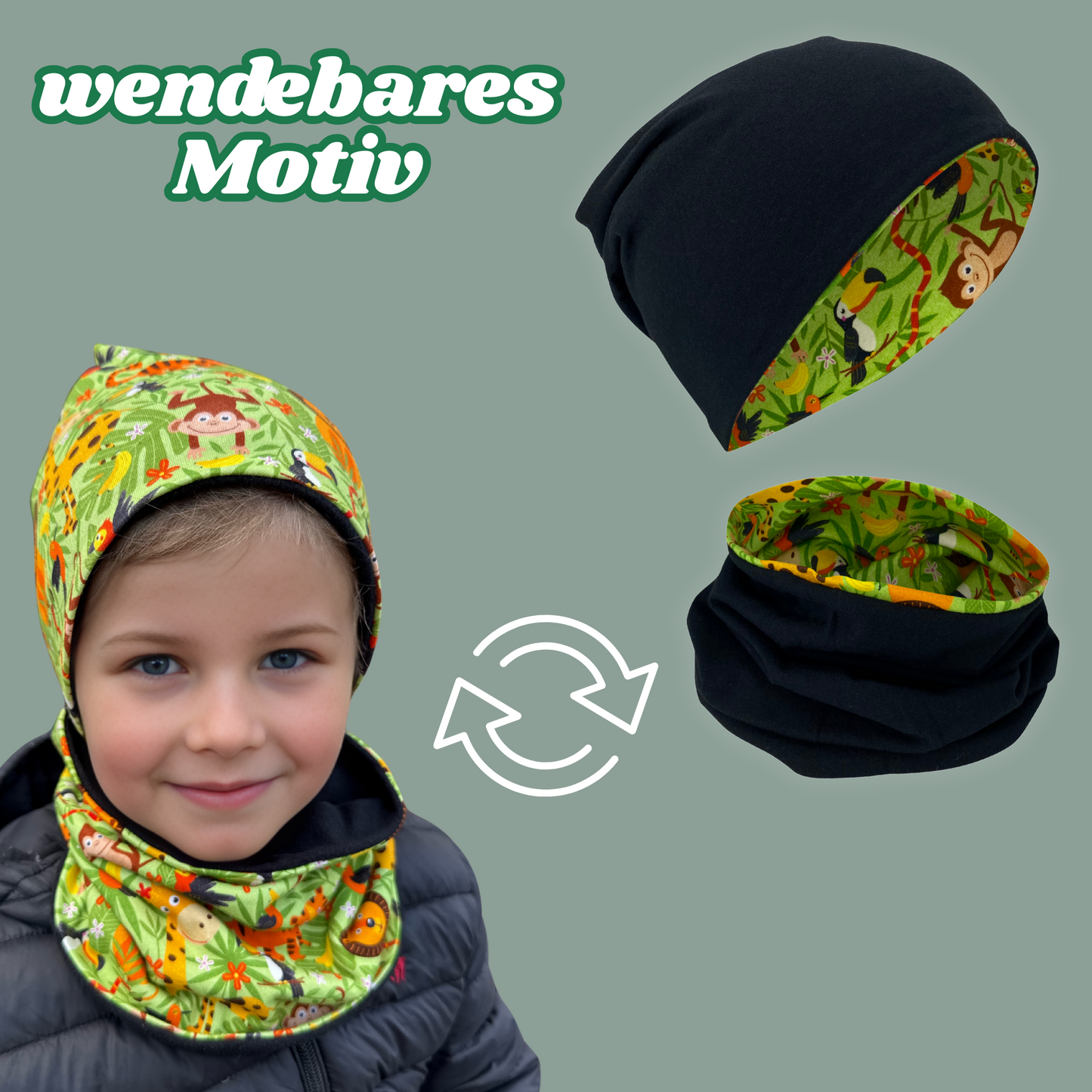 Kinder Beanie Mütze & Loop Set - Dschungel