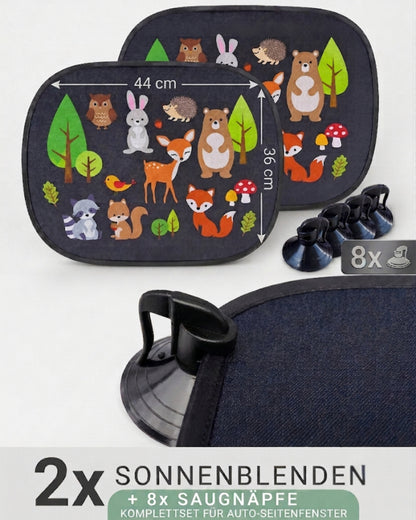 HECKBO Auto-Sonnenblenden Kinder Waldtiere – 2er-Set