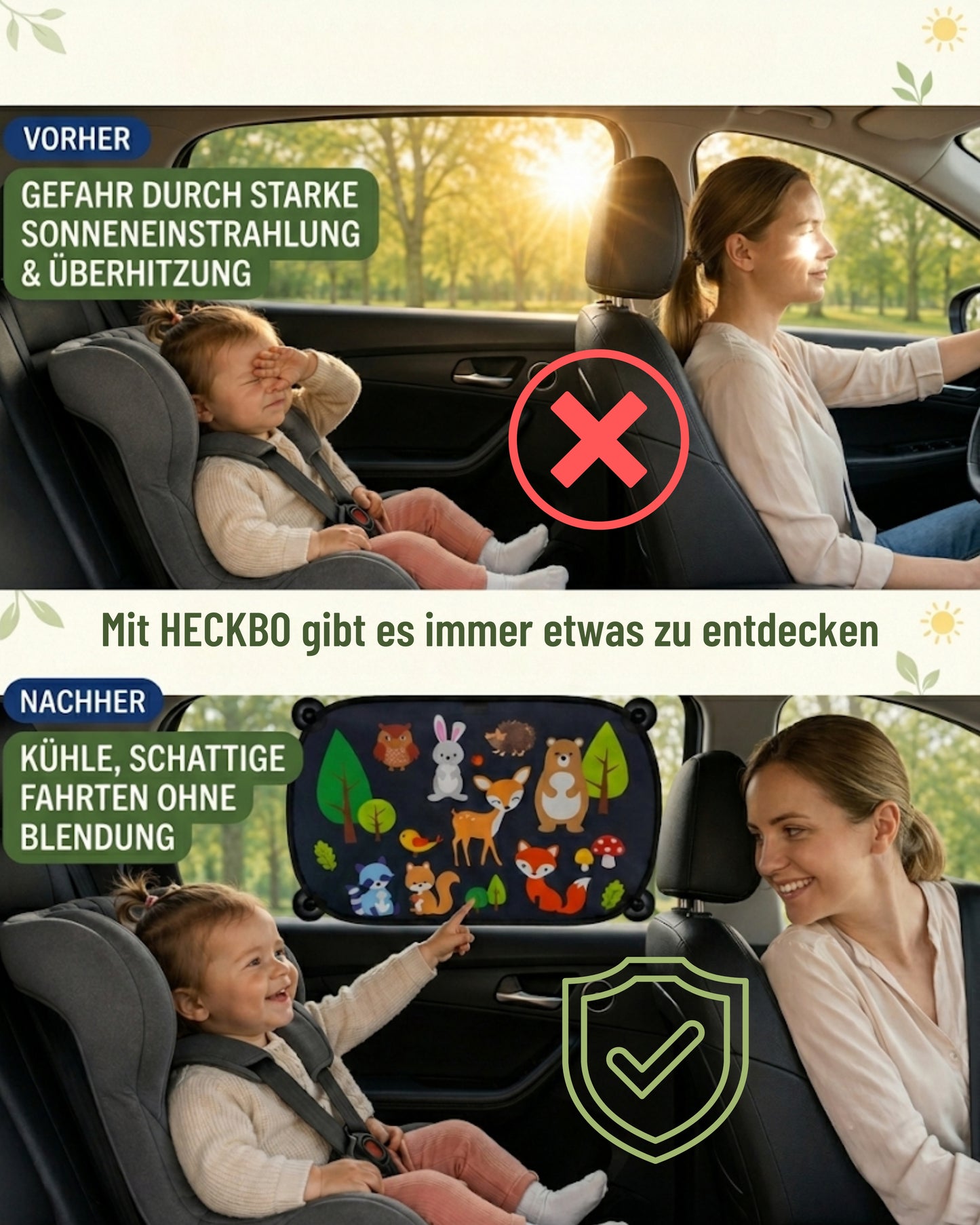 HECKBO Auto-Sonnenblenden Kinder Waldtiere – 2er-Set