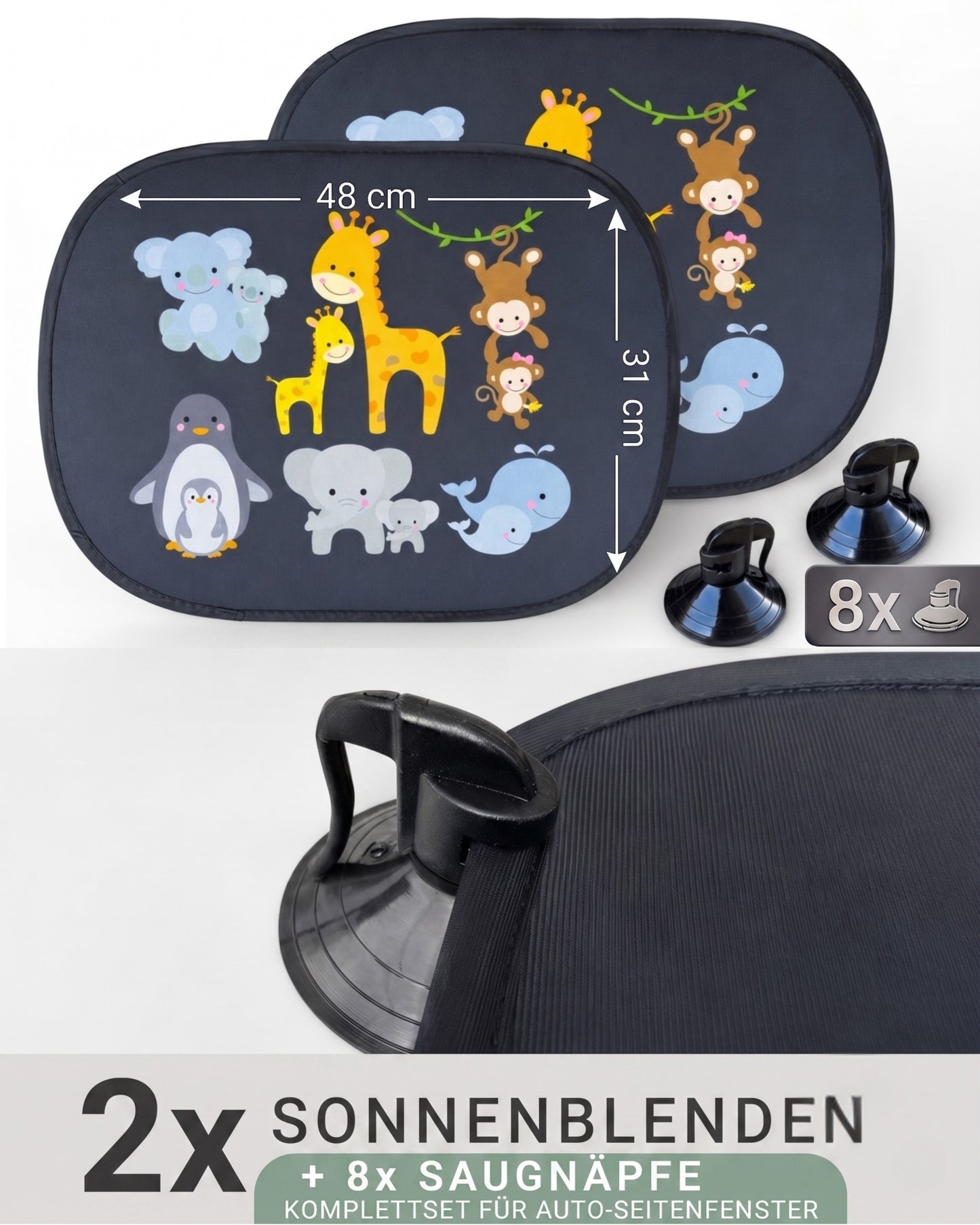 HECKBO Auto-Sonnenblenden Kinder Tierfamilien – 2er-Set