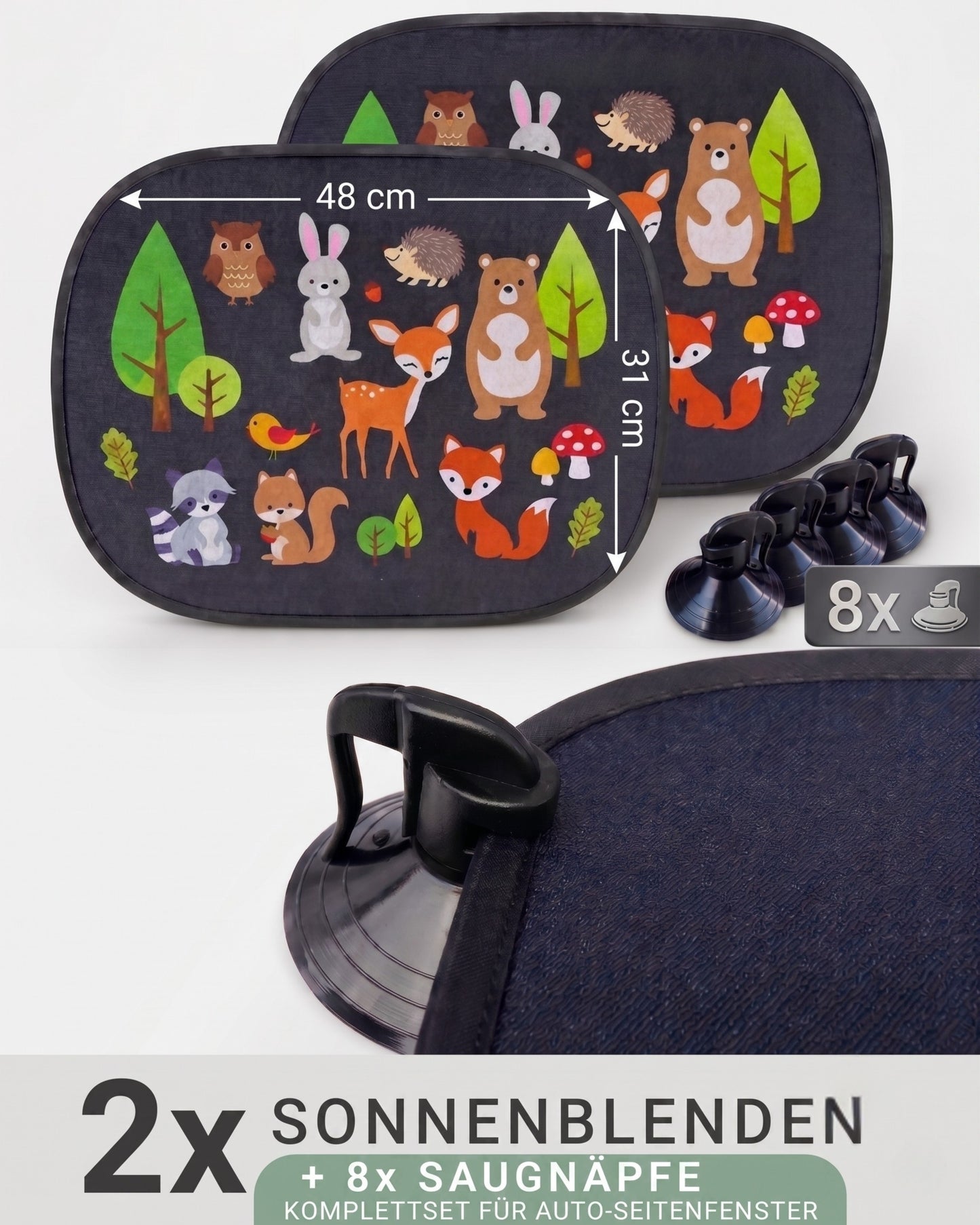 HECKBO Auto-Sonnenblenden Kinder Waldtiere – 2er-Set