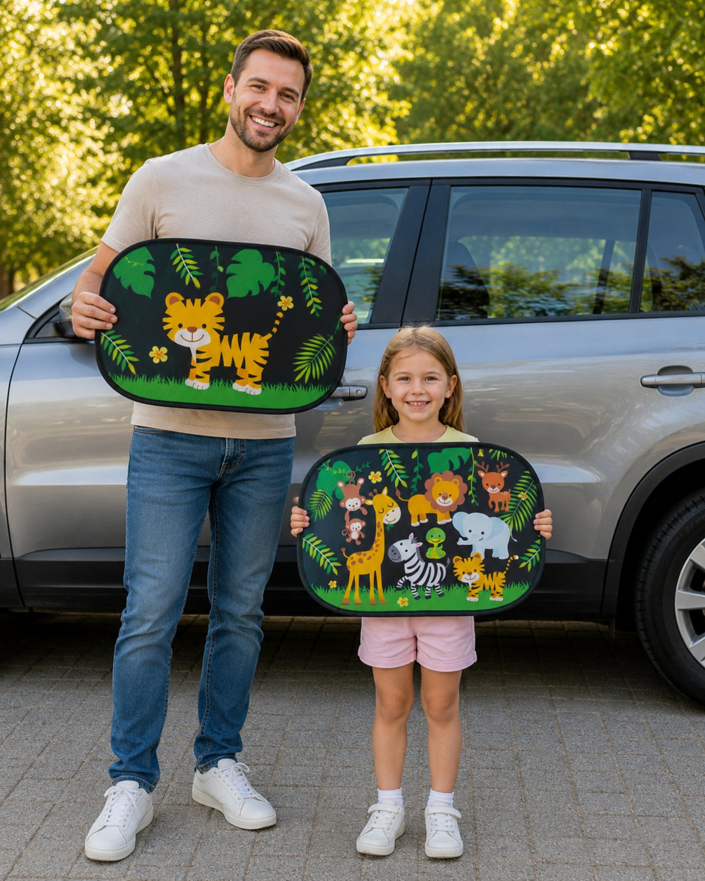 HECKBO Auto-Sonnenblenden Kinder Dschungel – 2er-Set