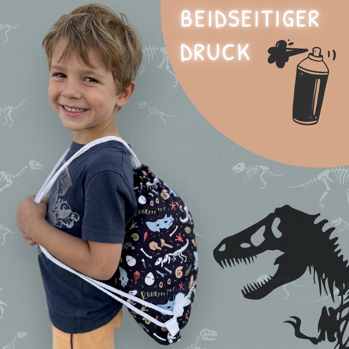 Kinder Turnbeutel Dino Skelett Tasche