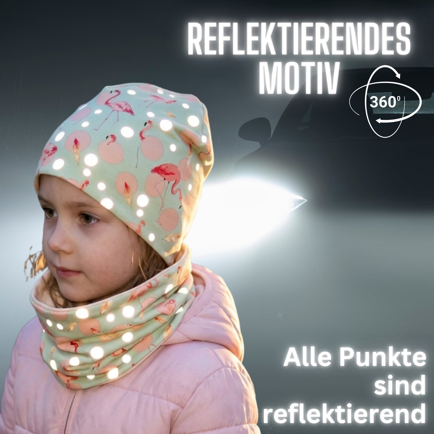 Kinder Reflektor Mütze & Loop - Flamingo