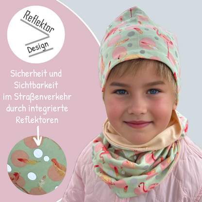 Kinder Reflektor Mütze & Loop - Flamingo
