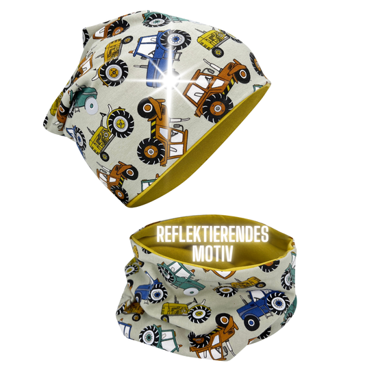 Kinder Reflektor Mütze & Loop - Traktor