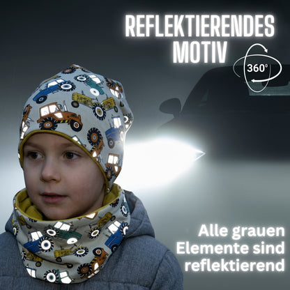 Kinder Reflektor Mütze &amp; Loop - Traktor