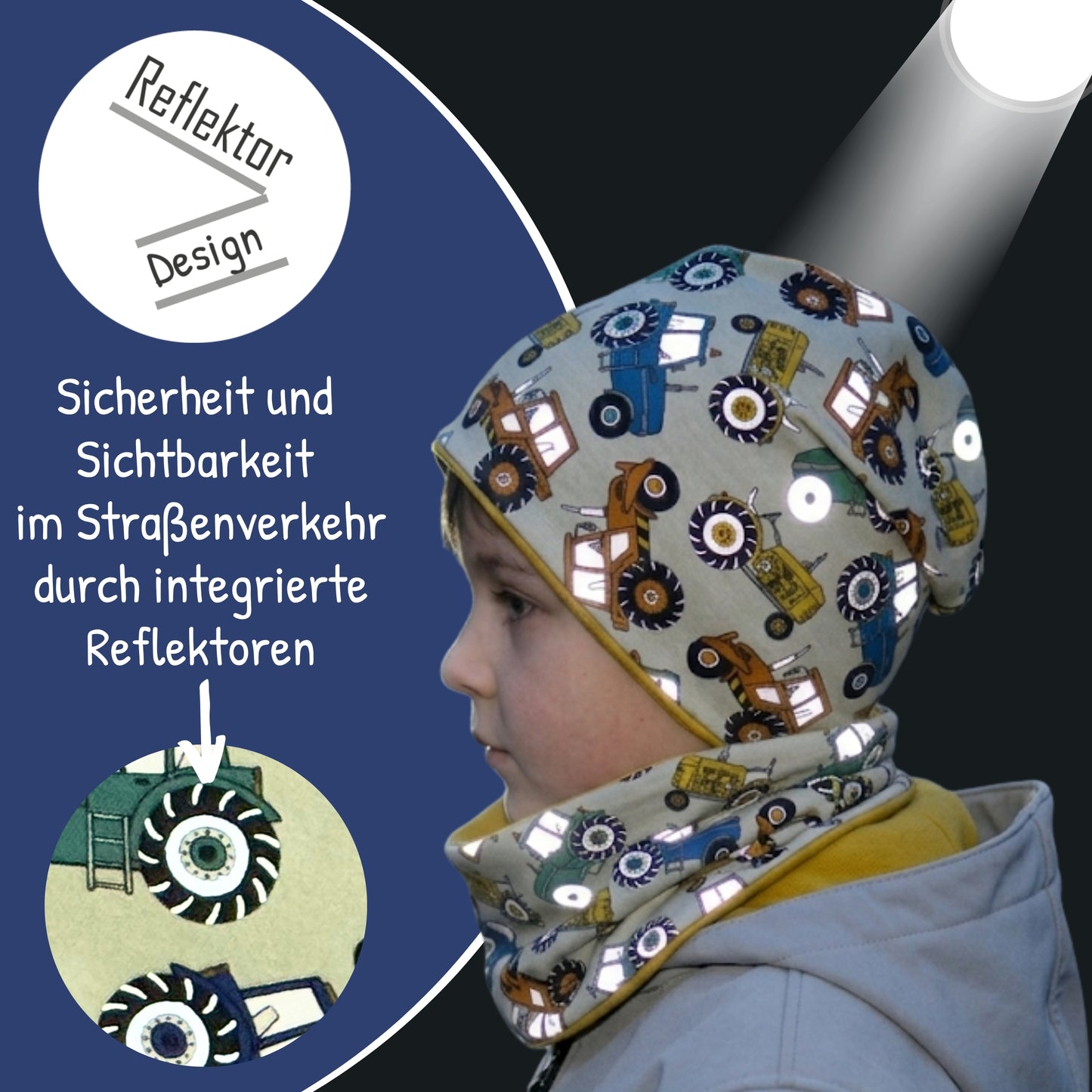 Kinder Reflektor Mütze &amp; Loop - Traktor
