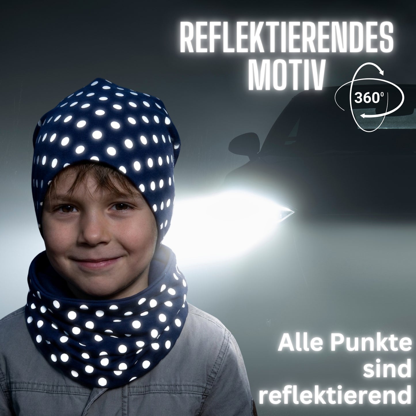 Kinder Reflektor Mütze & Loop - Punkte