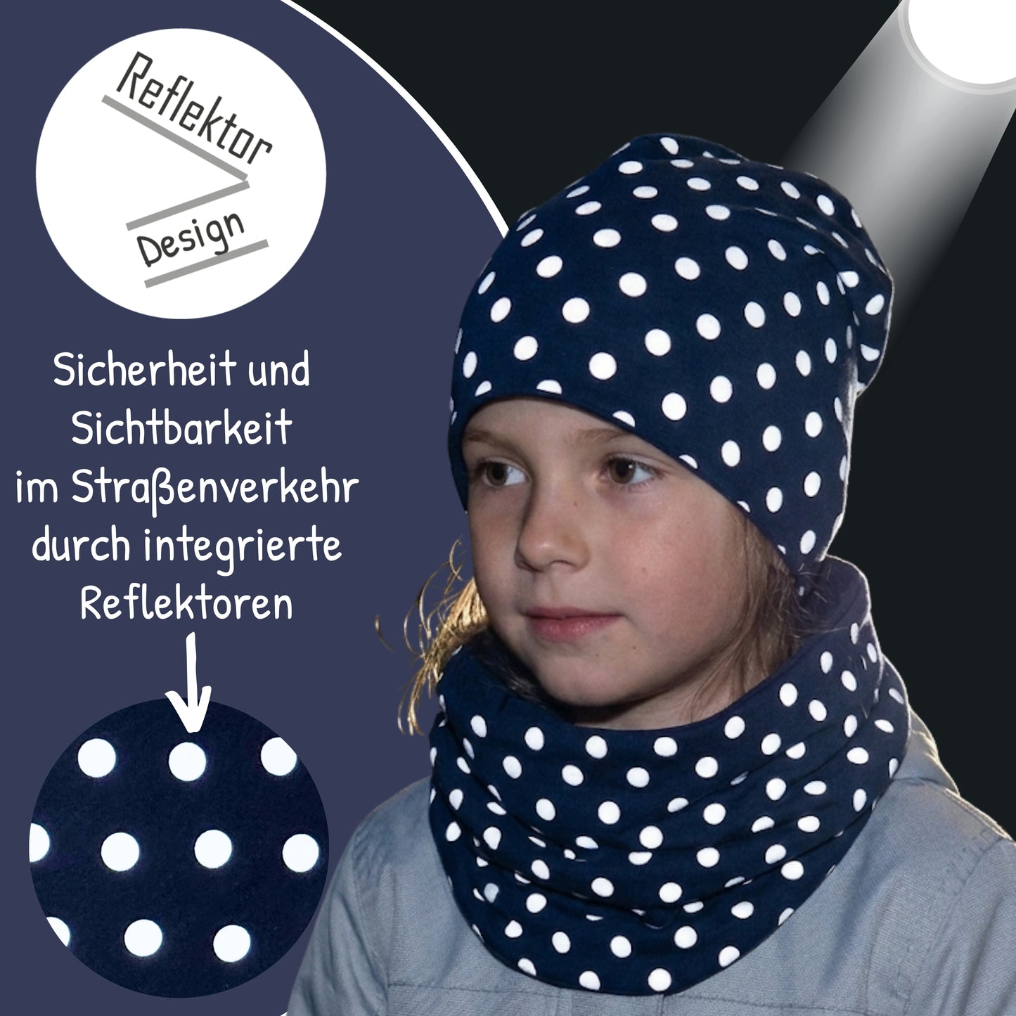 Kinder Reflektor Mütze & Loop - Punkte