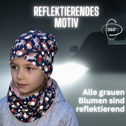Kinder Reflektor Mütze & Loop - Einhorn