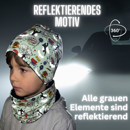 Kinder Reflektor Mütze & Loop - Superheld