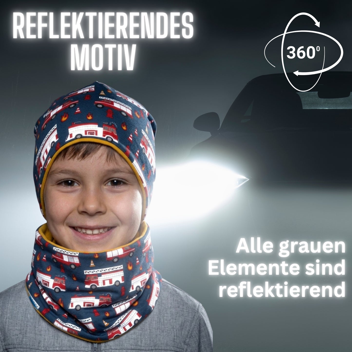 Kinder Reflektor Mütze & Loop - Feuerwehr