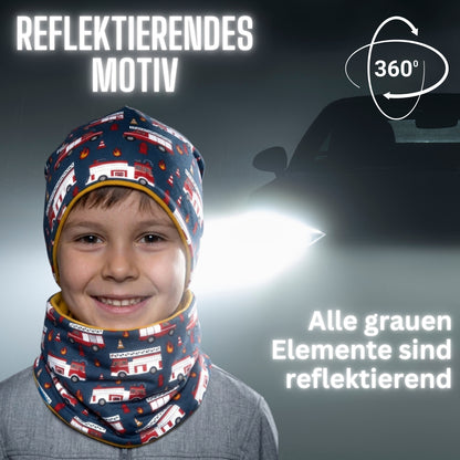 Kinder Reflektor Mütze & Loop - Feuerwehr